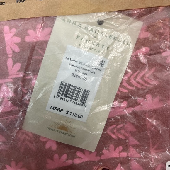 Faherty x Anna Kahalekulu men’s sun washed‎ board shorts size 38 red naupaka - Picture 4 of 5